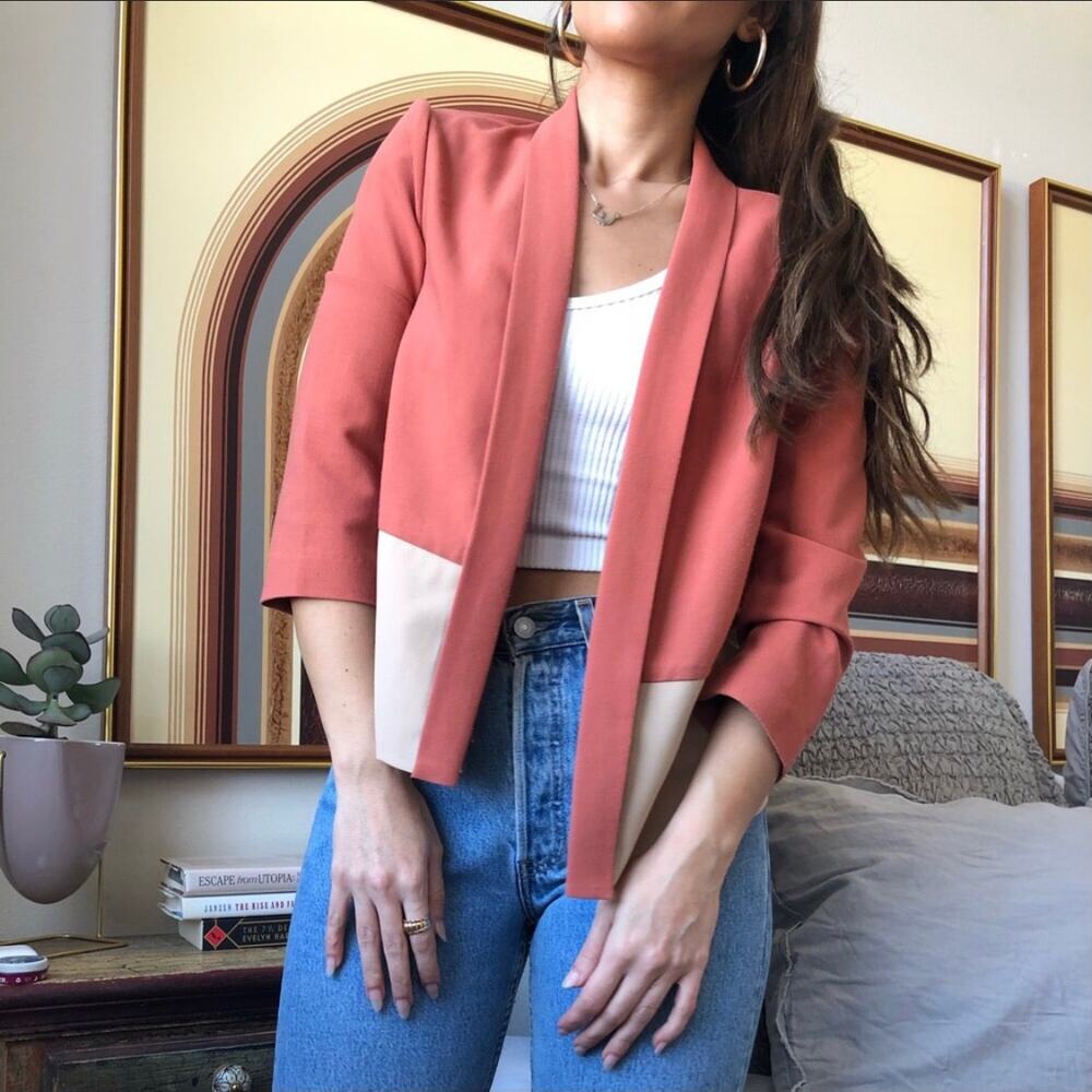 Colorblock bright quarter sleeve blazer jacket small